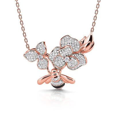 Jeulia "Waiting for Blooming" Bee & Flower Sterling Silver Necklace