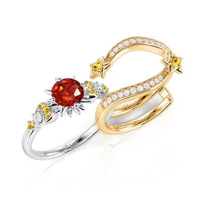 Jeulia Luna Astra Two Tone Star Sun and Moon Ring Set