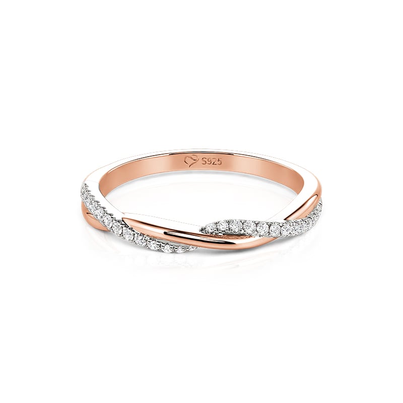 Jeulia Two Tone Twist Crossover Stackable Wedding Band