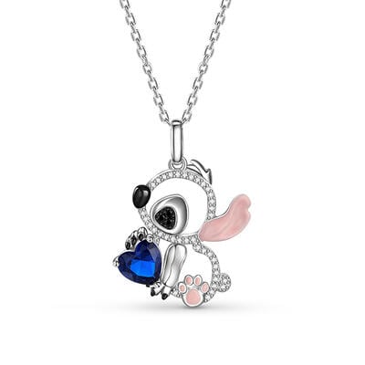 Jeulia Hug Me "Little Monster" Pink Ear Heart Cut Personalized Sterling Silver Necklace