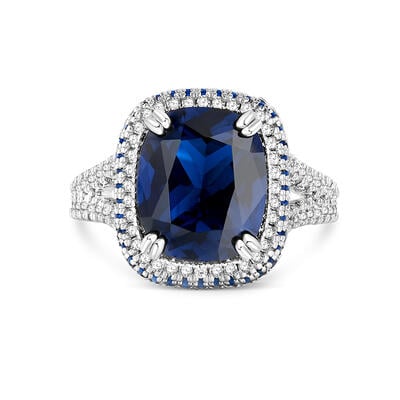 Jeulia "Blue Fantasy" Side Halo Cushion Cut Sterling Silver Engagement Ring