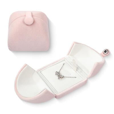 Jeulia Pink Small Pendant Necklace Box Velvet Double Opening