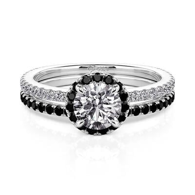 Jeulia Halo Round Engagement Ring Set With Black Accents