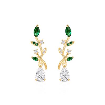 Jeulia Midsummer Night Dew on Leaves Stud Drop Earrings