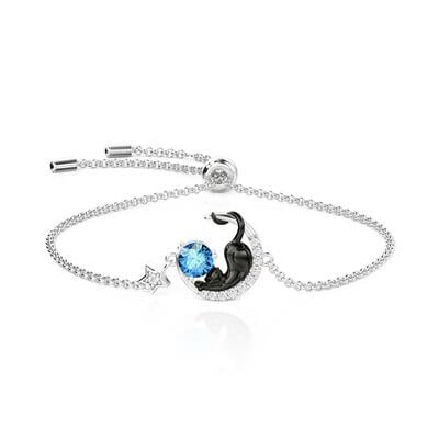 Jeulia Personalisiertes Schwarze Katze Mond und Stern Armband mit Geburtsstein