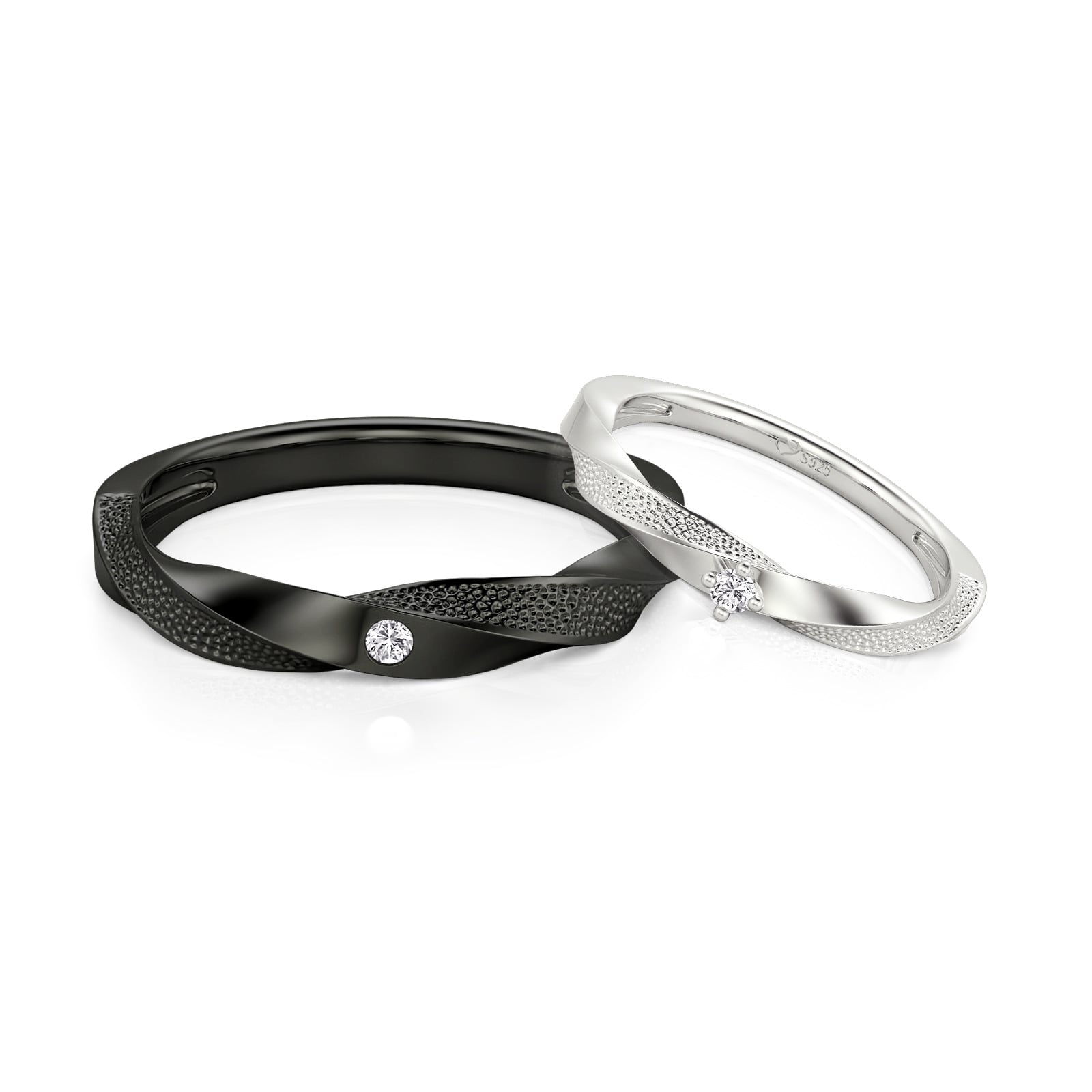 Jeulia Stippled Twist Matching Couple Ring Set