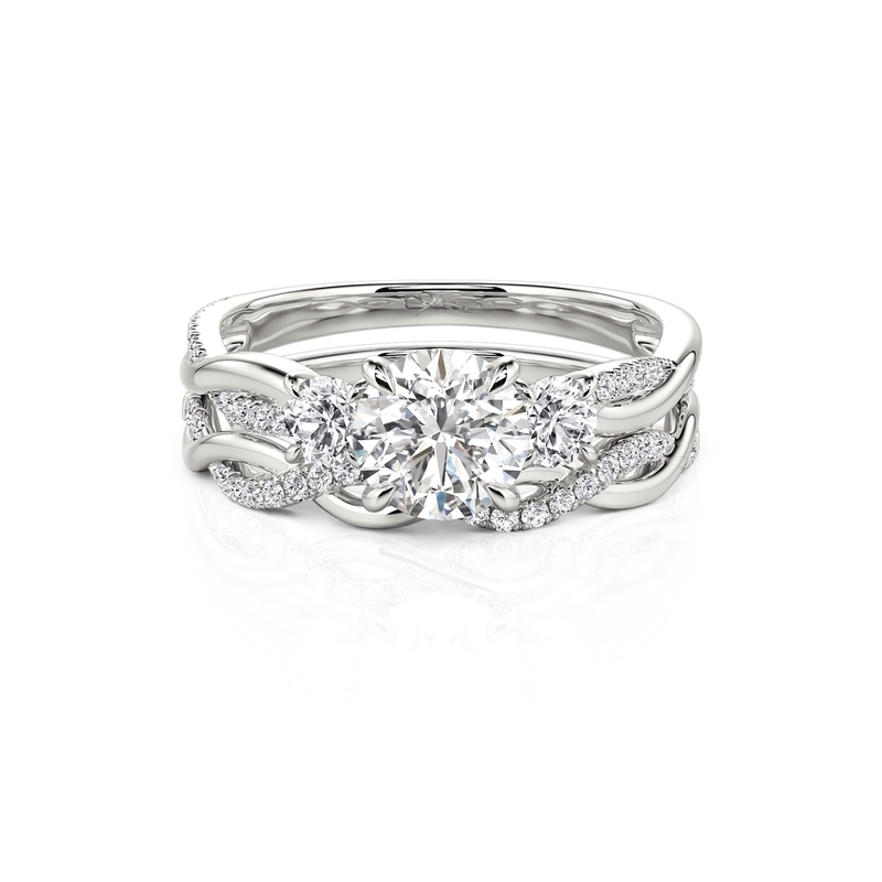 Jeulia Classic Twist Round Three-Stone Ring Set