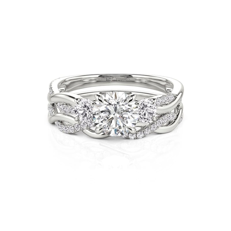 Jeulia Classic Twist Round Three-Stone Ring Set
