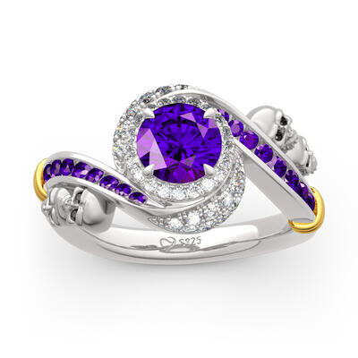 Jeulia Halo Round Cut Bypass Sterling Silver Skull Ring