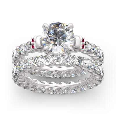 Jeulia Eternity Round Cut Sterling Silver Skull Ring Set