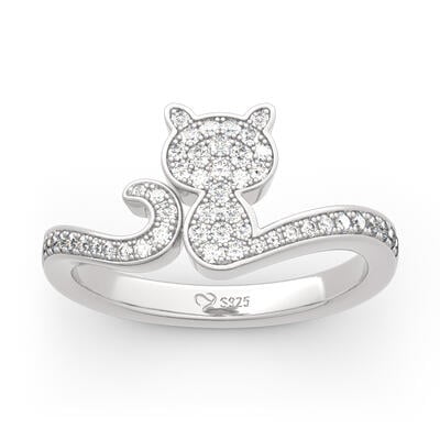 Jeulia Anillo Simple Con Gato En Plata Esterlina