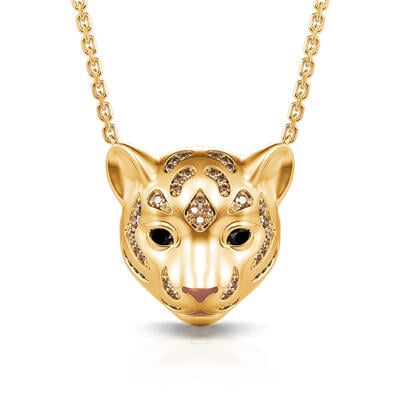 Jeulia "King of the Jungle" Tiger Sterling Silver Necklace
