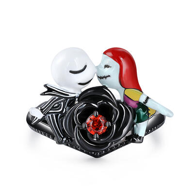 Jeulia "Magical Love" Skull Couple Enamel Sterling Silver Ring
