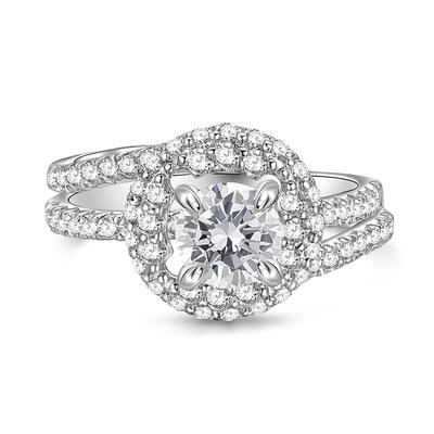 Jeulia Nesting Design Promise Ring Set Sterling Silver