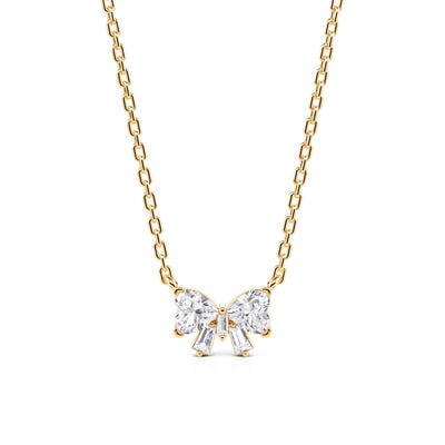 Jeulia Custom Double Heart Bow Necklace with Birthstone