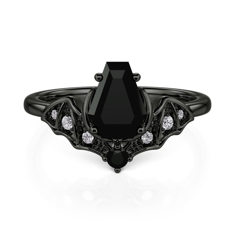 Jeulia Gothic Black Bat Wing Coffin Cut Silver Ring