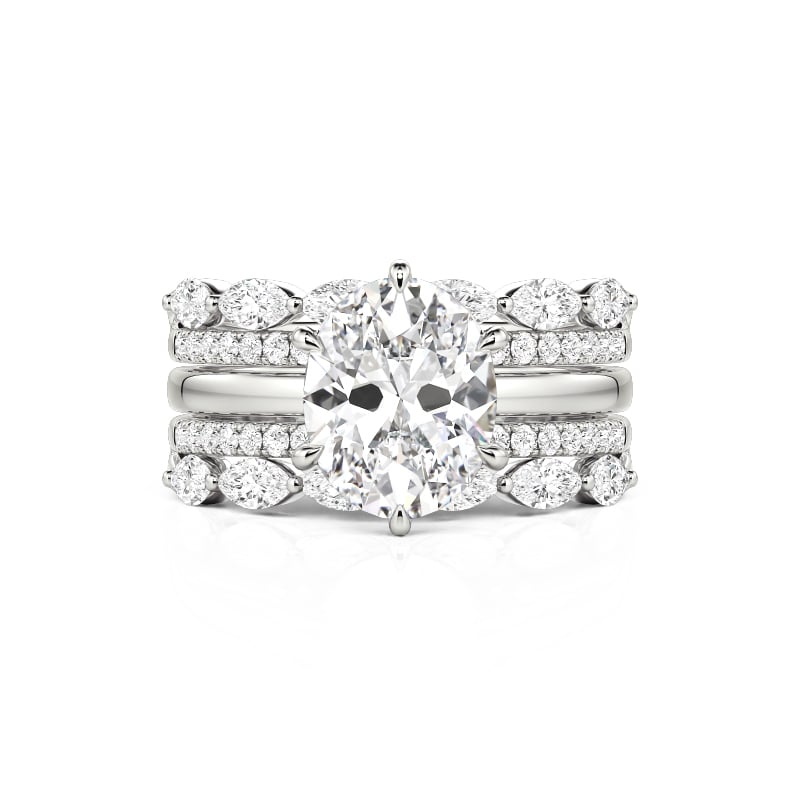 Jeulia Conjunto de Anéis de Noiva Vintage Corte Oval em Prata Esterlina