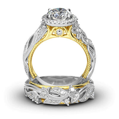 Alianza Con Halo De Hoja De Corte Redonda En Plata De Ley