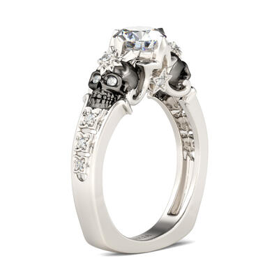 Jeulia European Shank Round Cut Sterling Silver Skull Ring