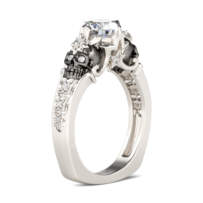 Jeulia European Shank Round Cut Sterling Silver Skull Ring
