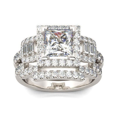 Jeulia Halo Princess Cut Sterling Silver Ring Set