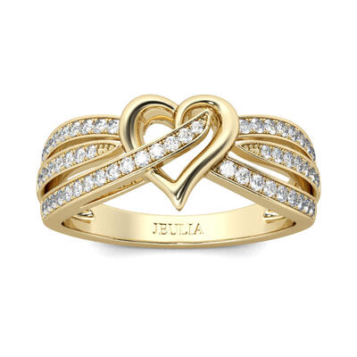 Jeulia Gold Tone Heart Design Round Cut Sterling Silver Women's Band