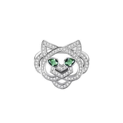 Jeulia Tiger Head Green Eyes Sterling Silver Ring