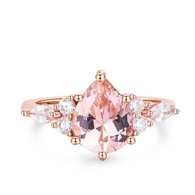 Jeulia Pear Cut Synthetic Morganite Sterling Silver Ring
