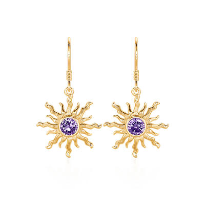 Jeulia Fashion Bohemian Amethyst Stone Gold Sun Earrings