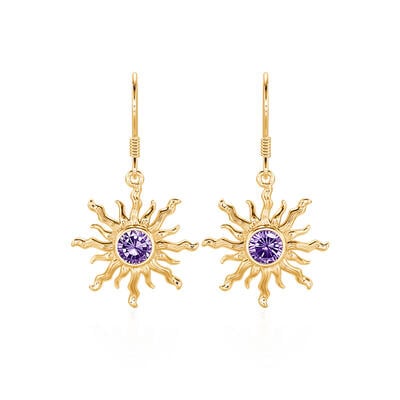 Jeulia Fashion Bohemian Amethyst Stone Gold Sun Earrings