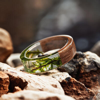 Reslol Artistic Natural Resin Fern Wood Ring