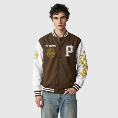 Vintage Gold Fantasy School Varsity Jacket, Personalized Team Name & Number, Wizard Inspired Casual Streetwear for Men & Women