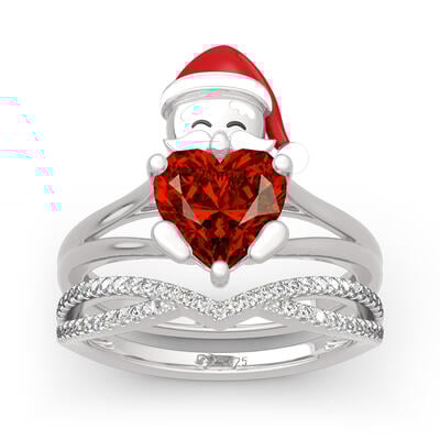 Jeulia "Santa Claus" Heart Cut Sterling Silver Ring Set