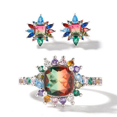 Jeulia "Blazing with Color" Sterling Silver Jewelry Set