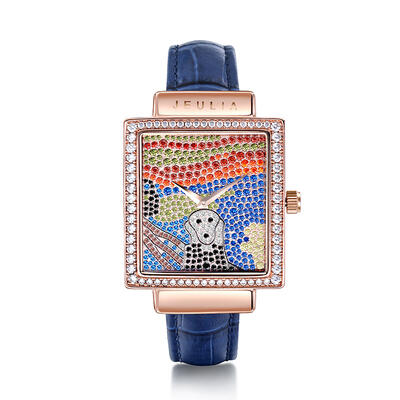 Jeulia "Horror Scream" Ghostface Skull Quartz Blue Leather Watch