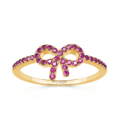 Jeulia Pink Pavé Bow Ring Gold Tone