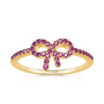 Jeulia Pink Pavé Bow Ring Gold Tone