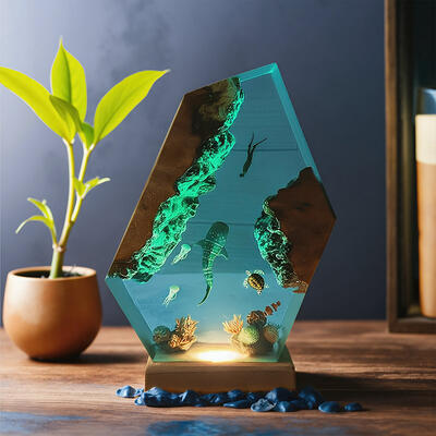 Reslol Diver & Whale Shark Ocean-Themed Resin Wood Night Light