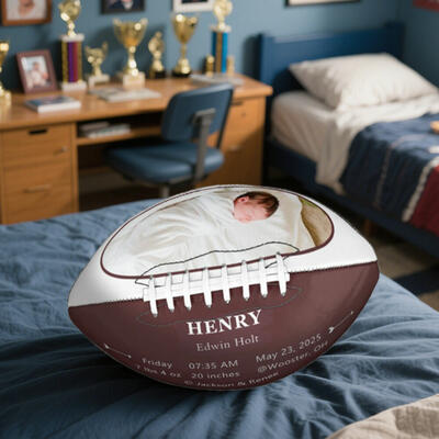 Customize the Football with the Newborn's Information to Keep It as a Keepsake for the New Dad