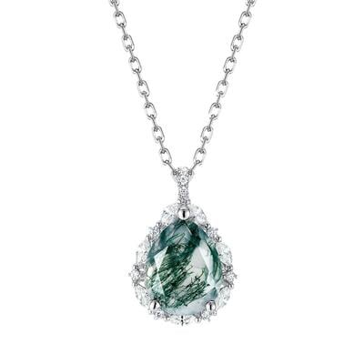 Jeulia Classic Pear Cut Moss Agate Necklace Sterling Silver