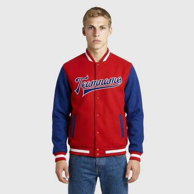 Custom Red Full-Snap Varsity Two Tone Letterman Jacket Ideal for Everyday Casual Outings