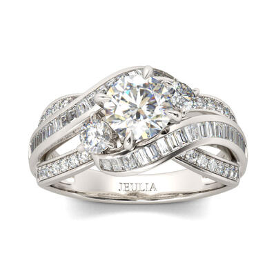 Jeulia Intertwined Three Stone Round Cut Sterling Silver Ring