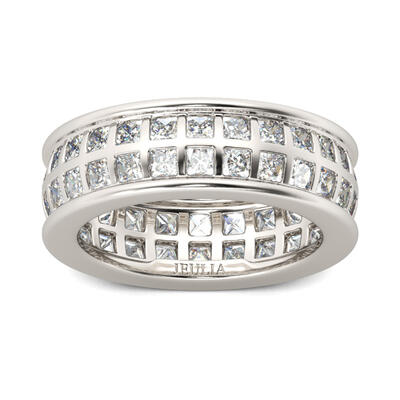 Jeulia Bezel Set Princess Cut Sterling Silver Men's Band