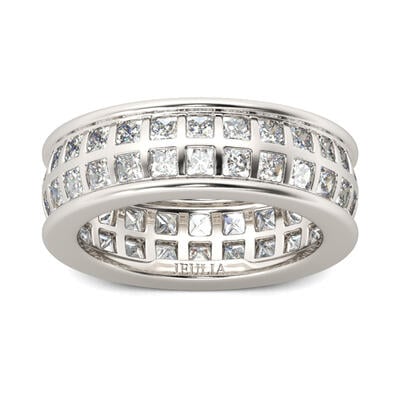 Jeulia Bezel Set Princess Cut Sterling Silver Men's Band