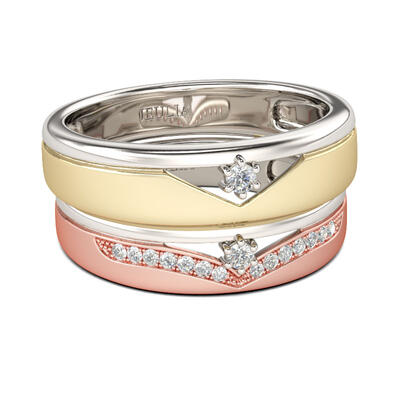 Jeulia Two Tone Round Cut Sterling Silver Band Set