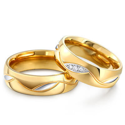 Jeulia Gold Tone Titanium Steel Couple Rings