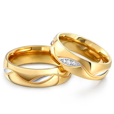 Jeulia Gold Tone Titanium Steel Couple Rings