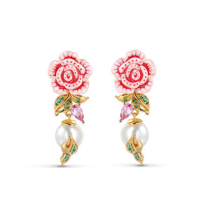 Jeulia Cultured Pearl Flower Enamel Sterling Silver Earrings
