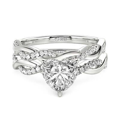 Jeulia Twist Heart Cut Sterling Silver Ring Set