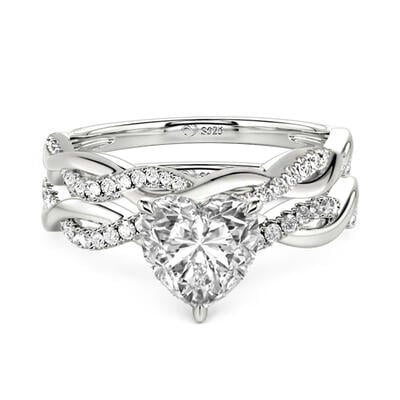 Jeulia Twist Heart Cut Sterling Silver Ring Set